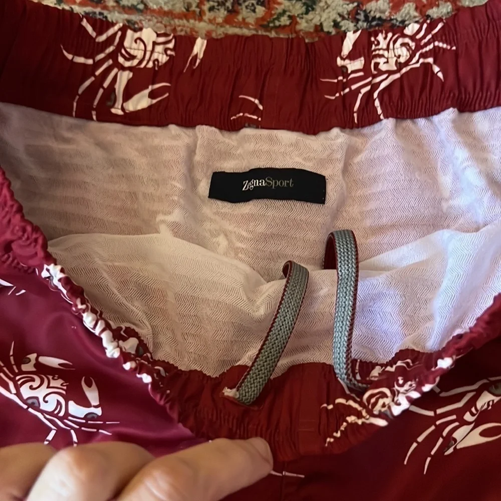 Z ZEGNA ,Crab Print Swim Trunks  Designer Beach Resort Shorts  Coastal Size L